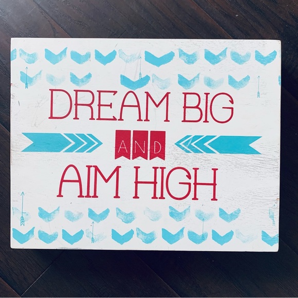 Baby Nursery "Dream Big and AIM High” Wooden Wall Decor; Boho Tribal Aztec Decor - Picture 1 of 3